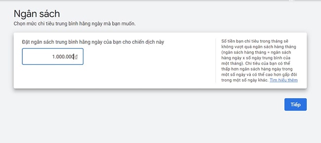Thiết lập ngân sách quảng cáo